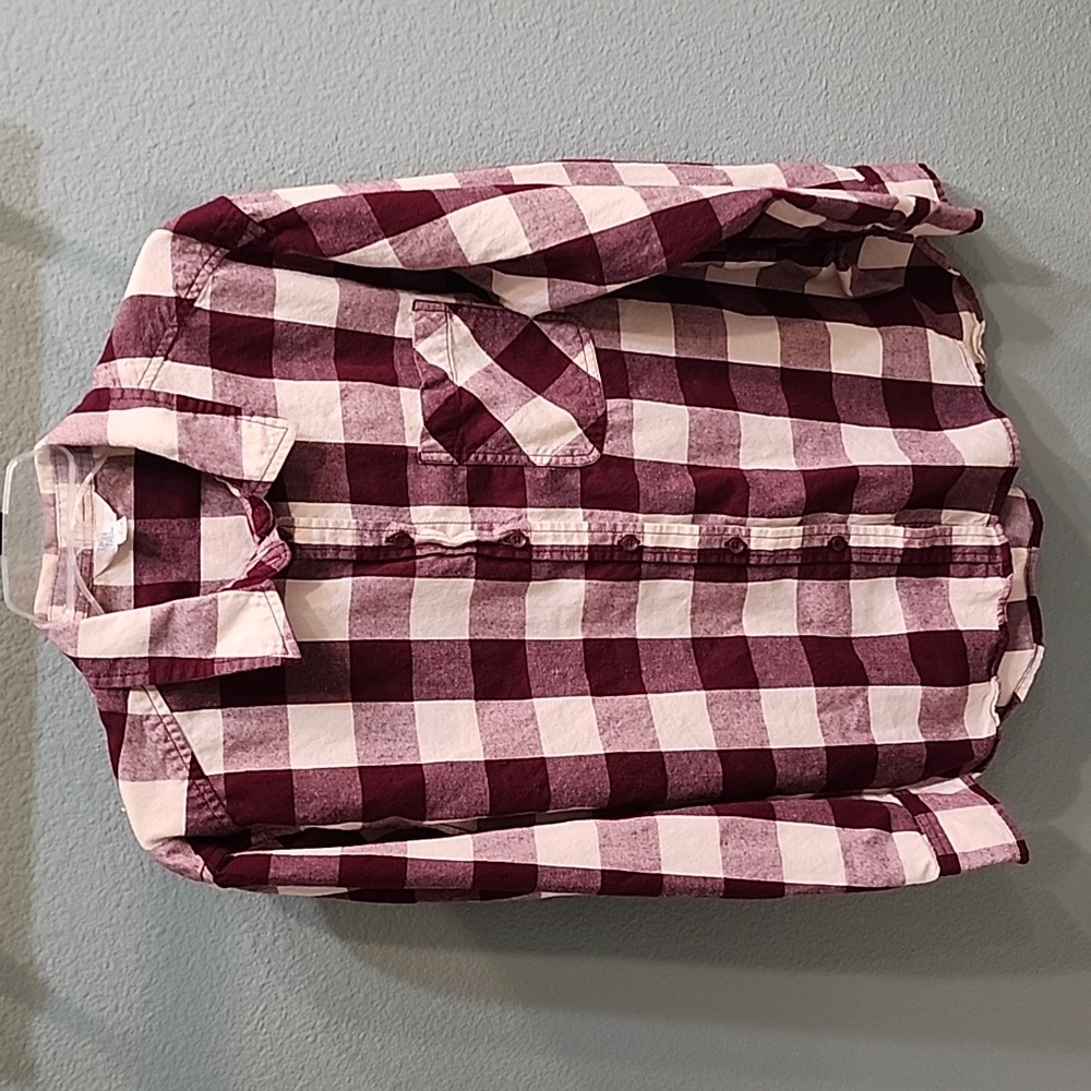 Time and Tru Flannel Burgundy Plaid Youth Size Large